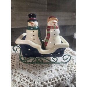 Salt And Pepper Snowmen/Sled By Ganz